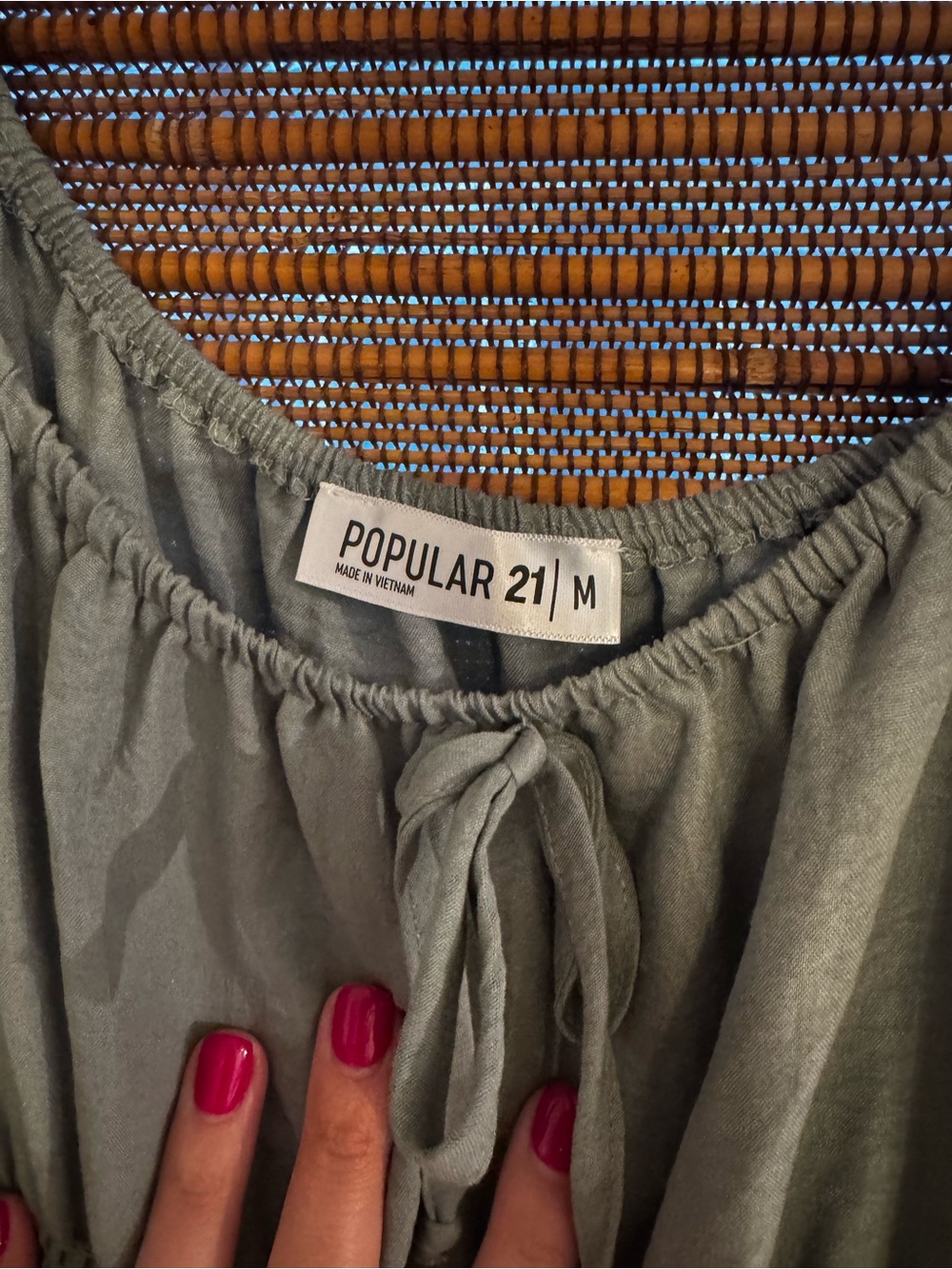 Smocked Puff-Sleeve Midi Dress in Sage Green - Picture 2 of 5